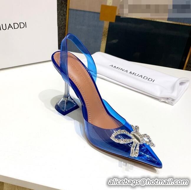 Top Quality Amina Muaddi PVC Bow Sandals 10cm AM0608 Blue 2021