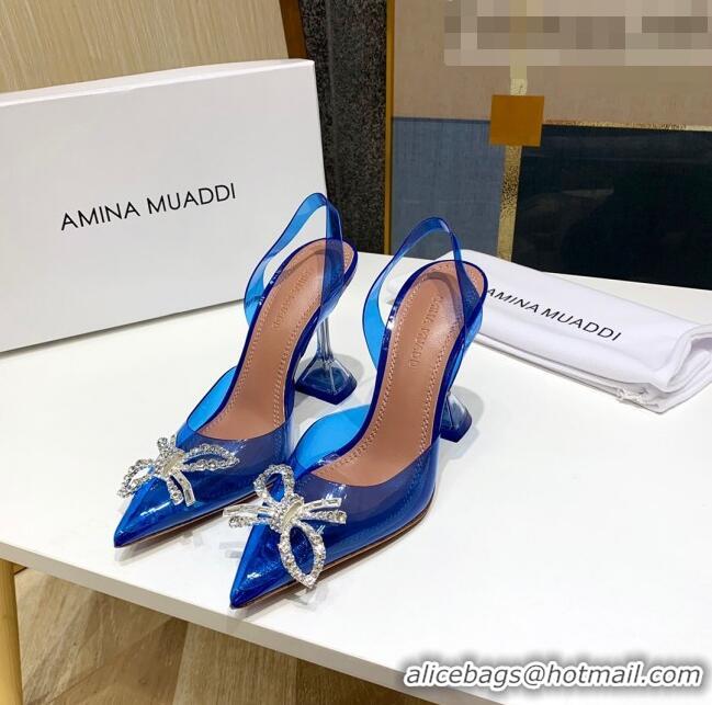 Top Quality Amina Muaddi PVC Bow Sandals 10cm AM0608 Blue 2021