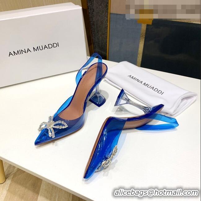 Top Quality Amina Muaddi PVC Bow Sandals 10cm AM0608 Blue 2021