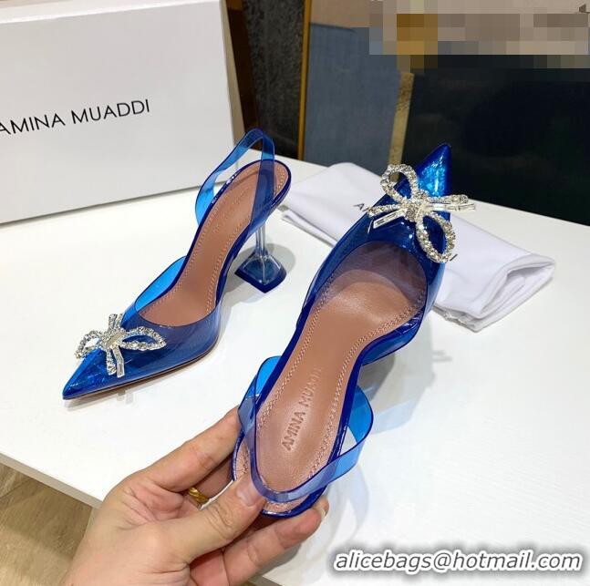 Top Quality Amina Muaddi PVC Bow Sandals 10cm AM0608 Blue 2021