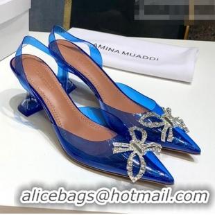 Low Cost Amina Muaddi PVC Bow Sandals 7cm AM0636 Blue 2021