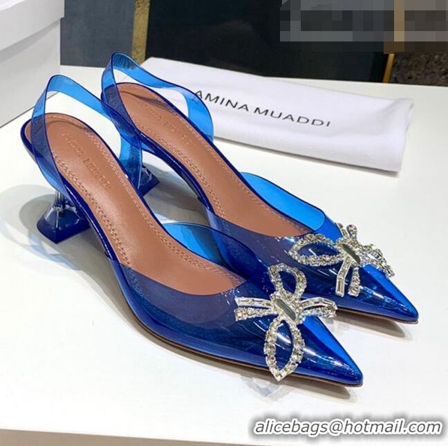 Low Cost Amina Muaddi PVC Bow Sandals 7cm AM0636 Blue 2021