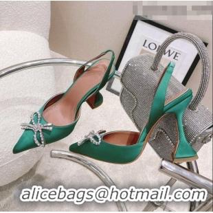 Discount Amina Muaddi Silk Slingback Pumps with Crystal Bow AM0805 Green 2021