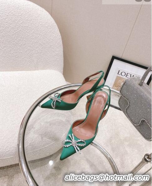 Discount Amina Muaddi Silk Slingback Pumps with Crystal Bow AM0805 Green 2021