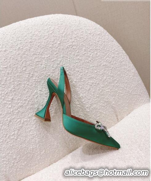 Discount Amina Muaddi Silk Slingback Pumps with Crystal Bow AM0805 Green 2021