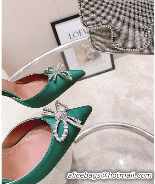 Discount Amina Muaddi Silk Slingback Pumps with Crystal Bow AM0805 Green 2021