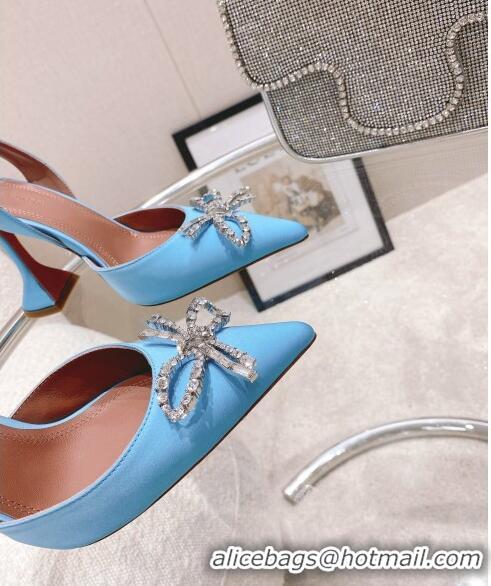 Super Quality Amina Muaddi Silk Slingback Pumps with Crystal Bow AM0805 Blue 2021