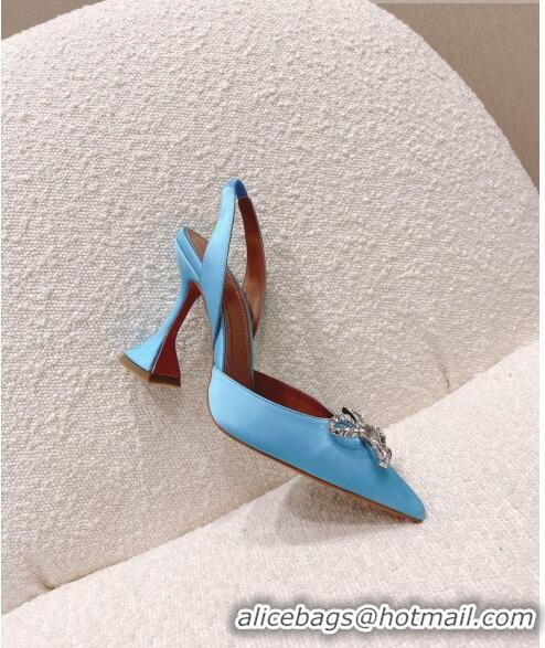 Super Quality Amina Muaddi Silk Slingback Pumps with Crystal Bow AM0805 Blue 2021