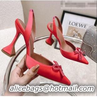 Buy Inexpensive Amina Muaddi Silk Slingback Pumps with Crystal Bow AM0805 Pink 2021