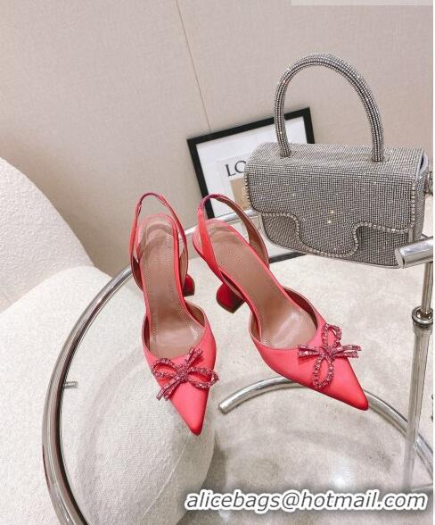 Buy Inexpensive Amina Muaddi Silk Slingback Pumps with Crystal Bow AM0805 Pink 2021