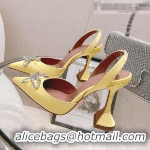 Promotional Amina Muaddi Silk Slingback Pumps with Crystal Bow AM0805 Yellow 2021