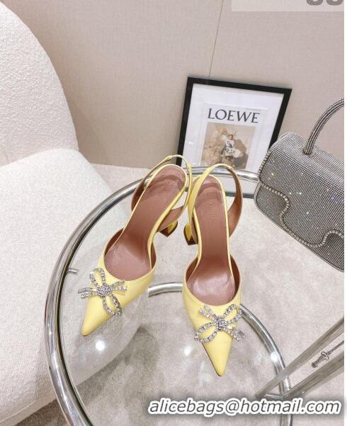 Promotional Amina Muaddi Silk Slingback Pumps with Crystal Bow AM0805 Yellow 2021