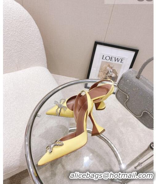 Promotional Amina Muaddi Silk Slingback Pumps with Crystal Bow AM0805 Yellow 2021