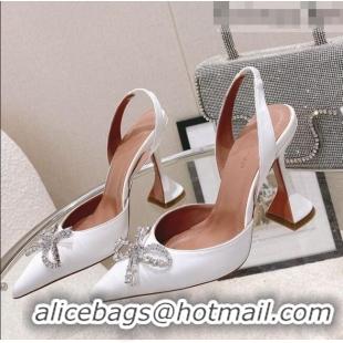 Top Quality Amina Muaddi Silk Slingback Pumps with Crystal Bow AM0805 White 2021