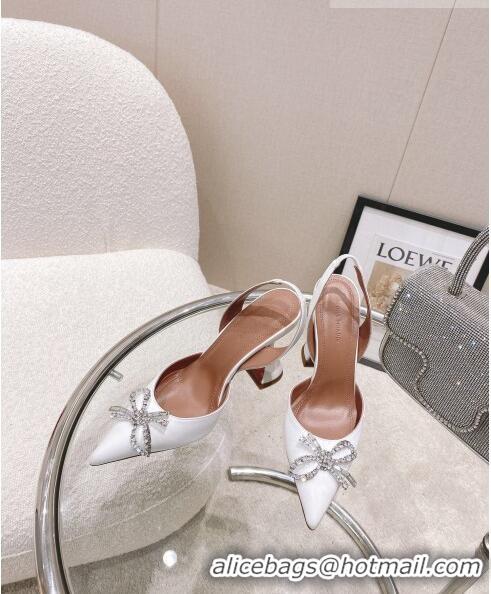 Top Quality Amina Muaddi Silk Slingback Pumps with Crystal Bow AM0805 White 2021