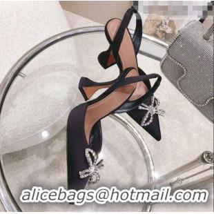 Top Grade Amina Muaddi Silk Slingback Pumps with Crystal Bow AM0805 Black 2021