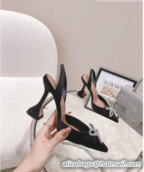 Top Grade Amina Muaddi Silk Slingback Pumps with Crystal Bow AM0805 Black 2021