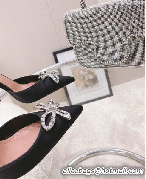 Top Grade Amina Muaddi Silk Slingback Pumps with Crystal Bow AM0805 Black 2021