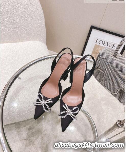 Top Grade Amina Muaddi Silk Slingback Pumps with Crystal Bow AM0805 Black 2021