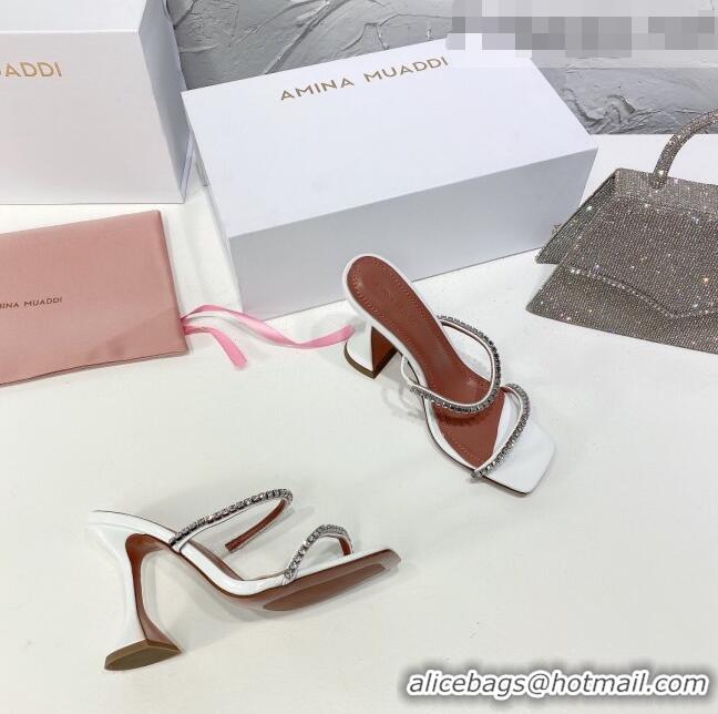 Cheapest Amina Muaddi Patent Leather Crystal Sandals 9.5cm AM0811 White 2021