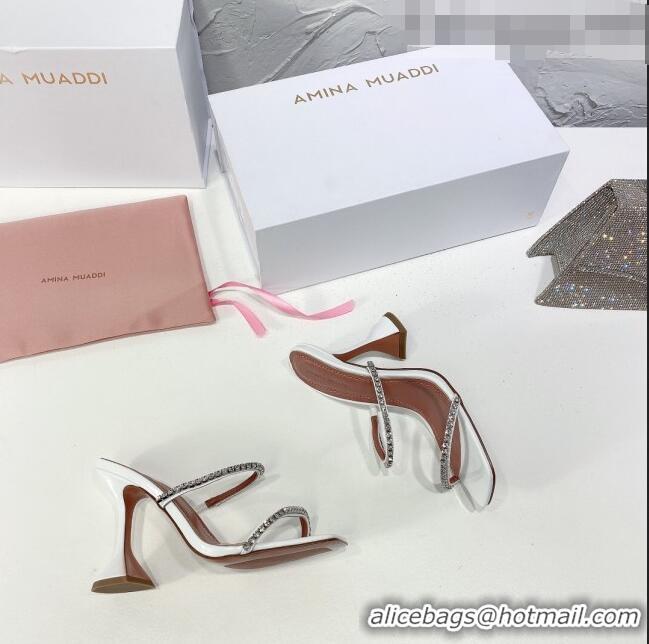 Cheapest Amina Muaddi Patent Leather Crystal Sandals 9.5cm AM0811 White 2021