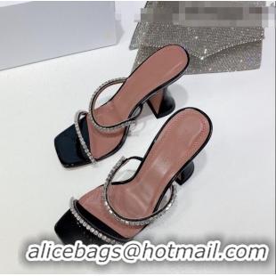 Unique Grade Amina Muaddi Patent Leather Crystal Sandals 9.5cm AM0811 Black 2021