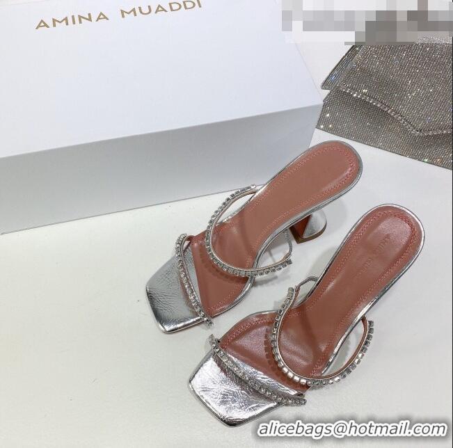 Well Crafted Amina Muaddi Glazed Crystal Sandals 9.5cm AM0811 Silver 2021