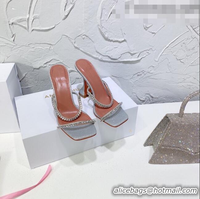 Promotional Amina Muaddi Sequins Crystal Sandals 9.5cm AM0811 Silver 2021