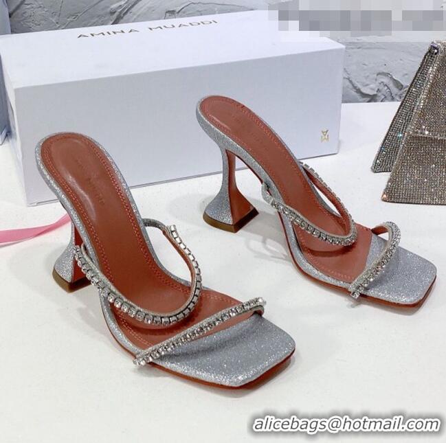 Promotional Amina Muaddi Sequins Crystal Sandals 9.5cm AM0811 Silver 2021