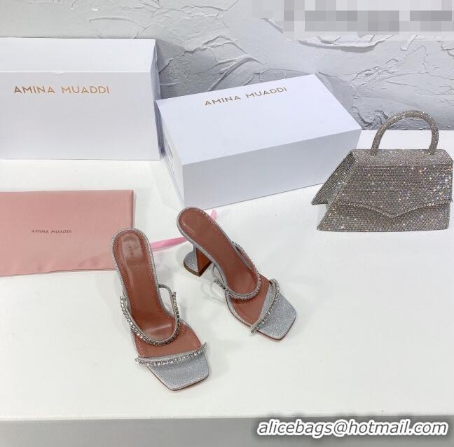 Promotional Amina Muaddi Sequins Crystal Sandals 9.5cm AM0811 Silver 2021