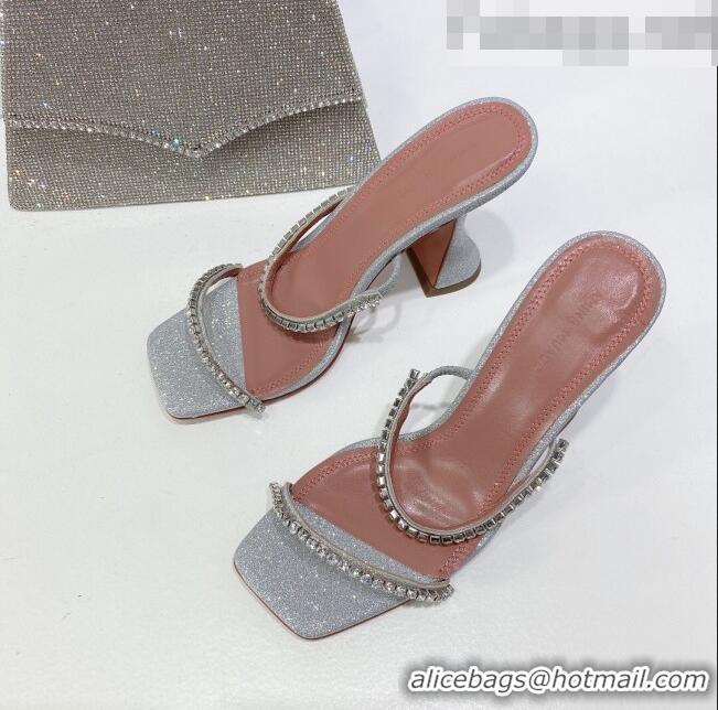 Promotional Amina Muaddi Sequins Crystal Sandals 9.5cm AM0811 Silver 2021