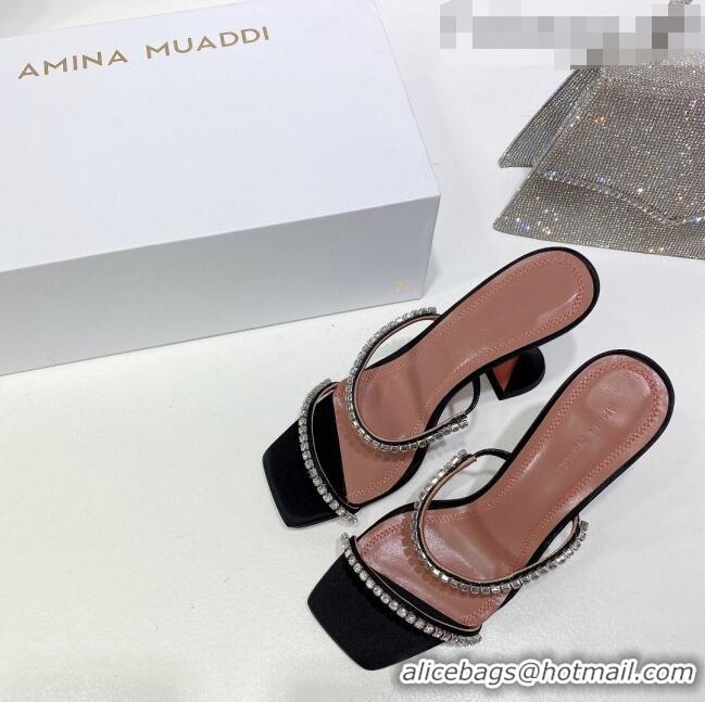 Good Product Amina Muaddi Silk Crystal Sandals 9.5cm AM0815 Black 2021