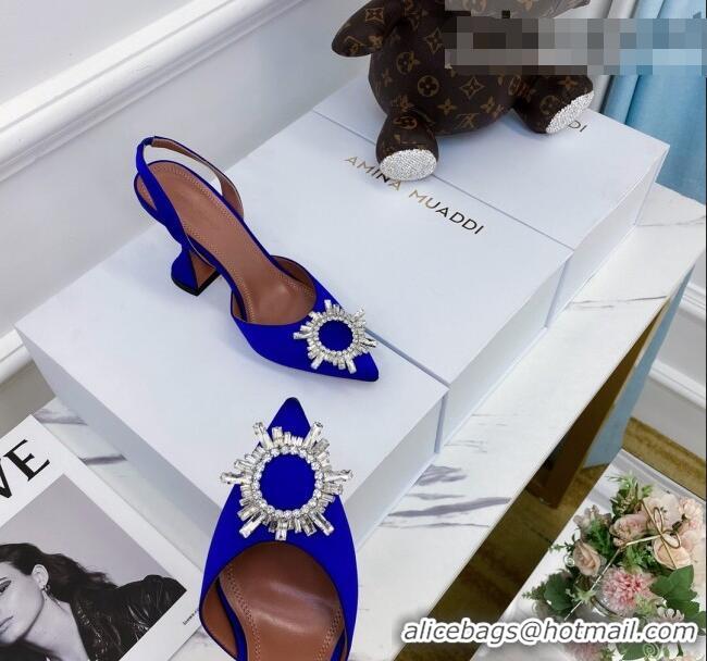 Good Looking Amina Muaddi Silk Crystal Circle Slingback Pumps 6.5cm AM1001 Blue 2021