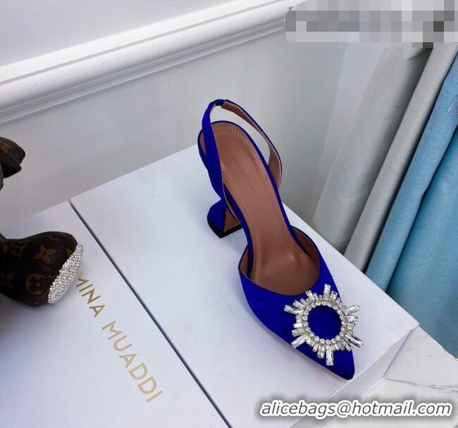 Good Looking Amina Muaddi Silk Crystal Circle Slingback Pumps 6.5cm AM1001 Blue 2021