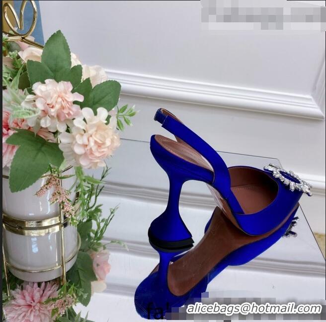 Good Looking Amina Muaddi Silk Crystal Circle Slingback Pumps 6.5cm AM1001 Blue 2021