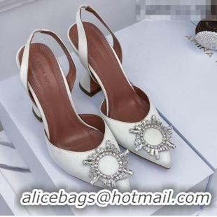 Promotional Amina Muaddi Silk Crystal Circle Slingback Pumps 6.5cm AM1001 White 2021