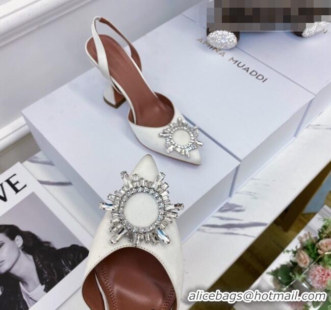 Promotional Amina Muaddi Silk Crystal Circle Slingback Pumps 6.5cm AM1001 White 2021