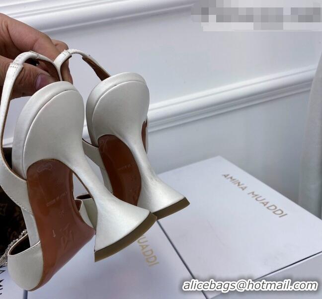 Promotional Amina Muaddi Silk Crystal Circle Slingback Pumps 6.5cm AM1001 White 2021