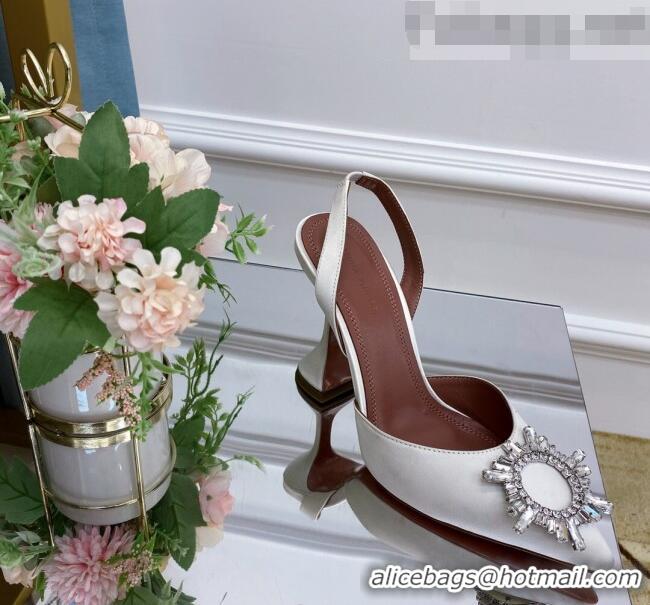 Promotional Amina Muaddi Silk Crystal Circle Slingback Pumps 6.5cm AM1001 White 2021