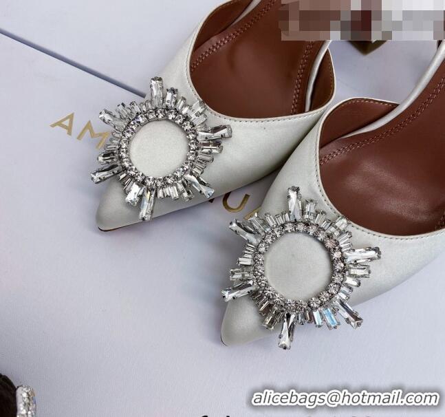 Promotional Amina Muaddi Silk Crystal Circle Slingback Pumps 6.5cm AM1001 White 2021