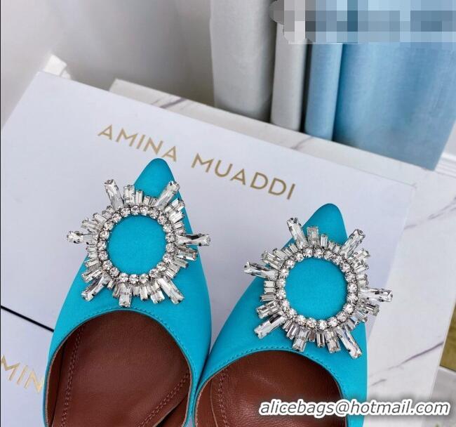 Low Price Amina Muaddi Silk Crystal Circle Slingback Pumps 6.5cm AM1001 Blue 2021