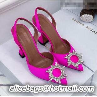 New Fashion Amina Muaddi Silk Crystal Circle Slingback Pumps 6.5cm AM1001 Pink 2021