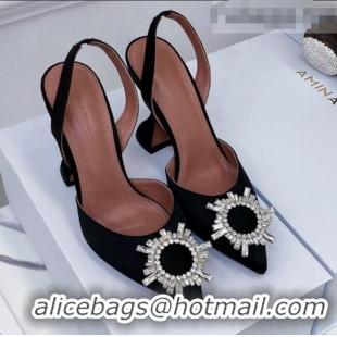 Top Quality Amina Muaddi Silk Crystal Circle Slingback Pumps 6.5cm AM1001 Black 2021