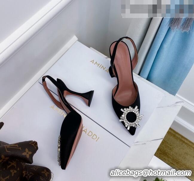 Top Quality Amina Muaddi Silk Crystal Circle Slingback Pumps 6.5cm AM1001 Black 2021