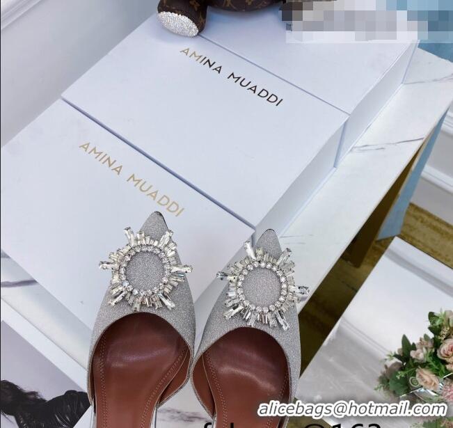 Most Popular Amina Muaddi Sequins Crystal Circle Slingback Pumps 6.5cm AM1001 Silver 2021