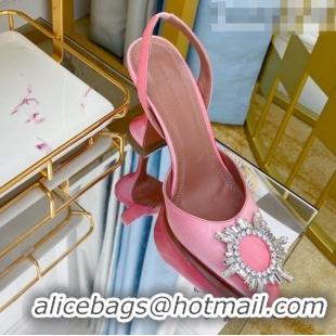 Good Product Amina Muaddi Iridescent Calfskin Crystal Circle Slingback Pumps 9.5cm AM1009 Pink 2021