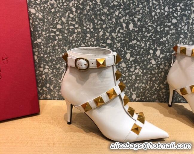 Popular Style Valentino Roman Stud Calfskin Ankle Boots 8 cm 082039 White