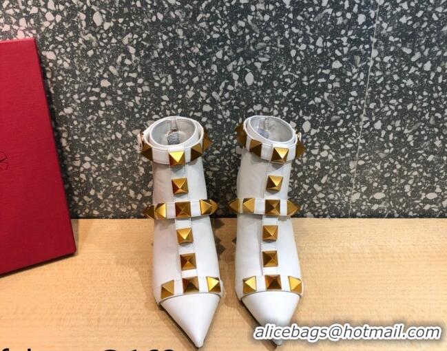 Popular Style Valentino Roman Stud Calfskin Ankle Boots 8 cm 082039 White