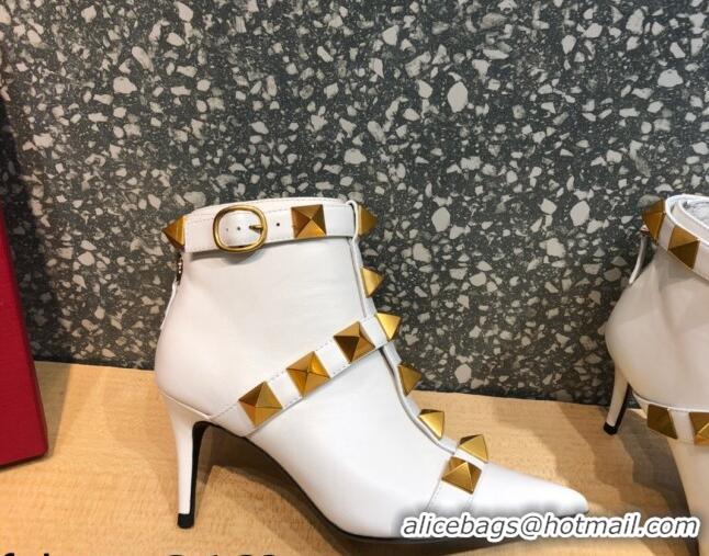 Popular Style Valentino Roman Stud Calfskin Ankle Boots 8 cm 082039 White