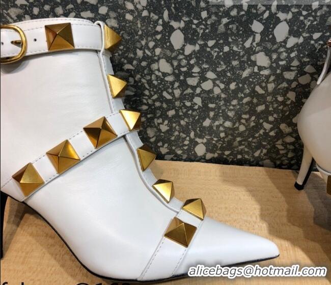 Popular Style Valentino Roman Stud Calfskin Ankle Boots 8 cm 082039 White